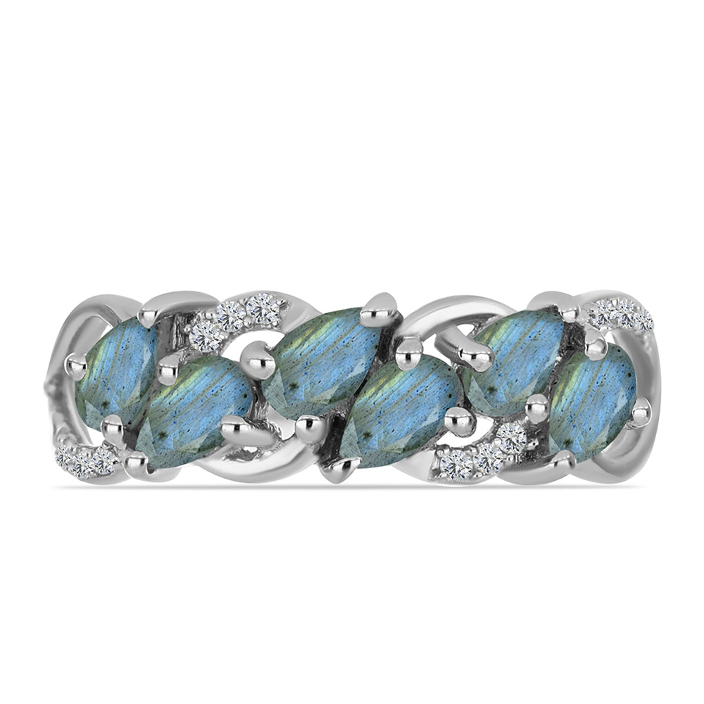 Inel din Argint 925 ( 2.48 grame ) cu Labradorit și Topaz Alb 1.3 Carate