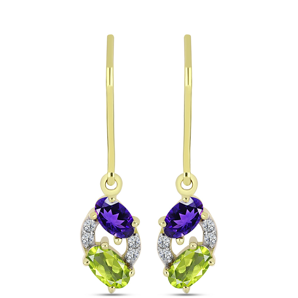 Cercei din Argint 925 Placat cu Aur ( 1.71 grame ) cu Ametist Marocan și Peridot Changbai 1.06 Carate