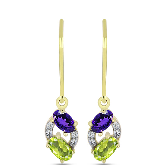 Cercei din Argint 925 Placat cu Aur ( 1.71 grame ) cu Ametist Marocan și Peridot Changbai 1.06 Carate