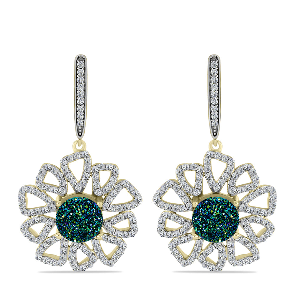 Cercei din Argint 925 Placat cu Aur ( 6.44 grame ) cu Drusy Verde și Topaz Alb 6 Carate 1 