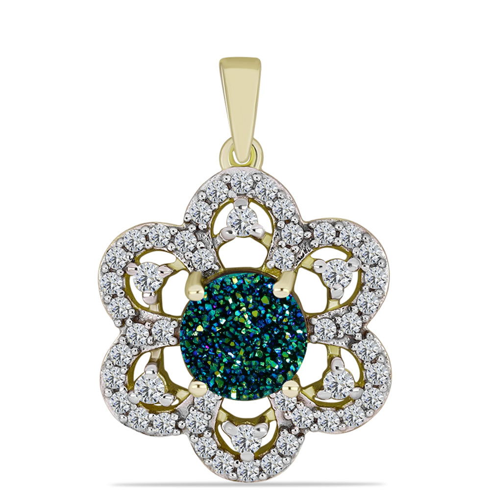 Pandantiv din Argint 925 Placat cu Aur ( 2.75 grame ) cu Drusy Verde și Topaz Alb 3.12 Carate