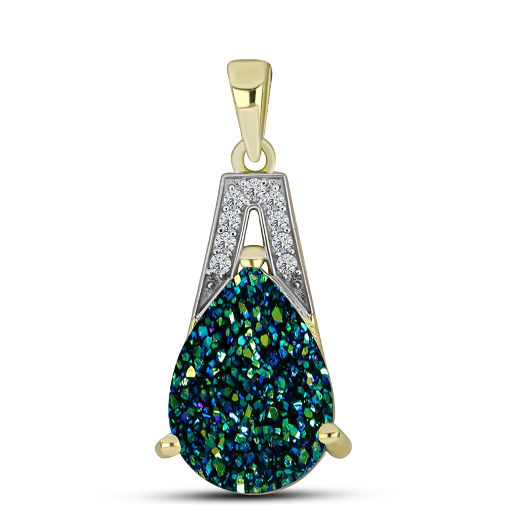 Pandantiv din Argint 925 Placat cu Aur ( 1.45 grame ) cu Drusy Verde și Topaz Alb 5.38 Carate