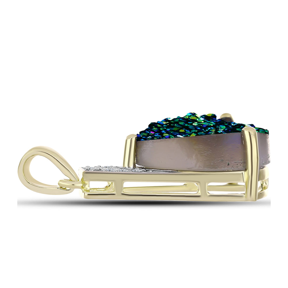 Pandantiv din Argint 925 Placat cu Aur ( 1.45 grame ) cu Drusy Verde și Topaz Alb 5.38 Carate 2 