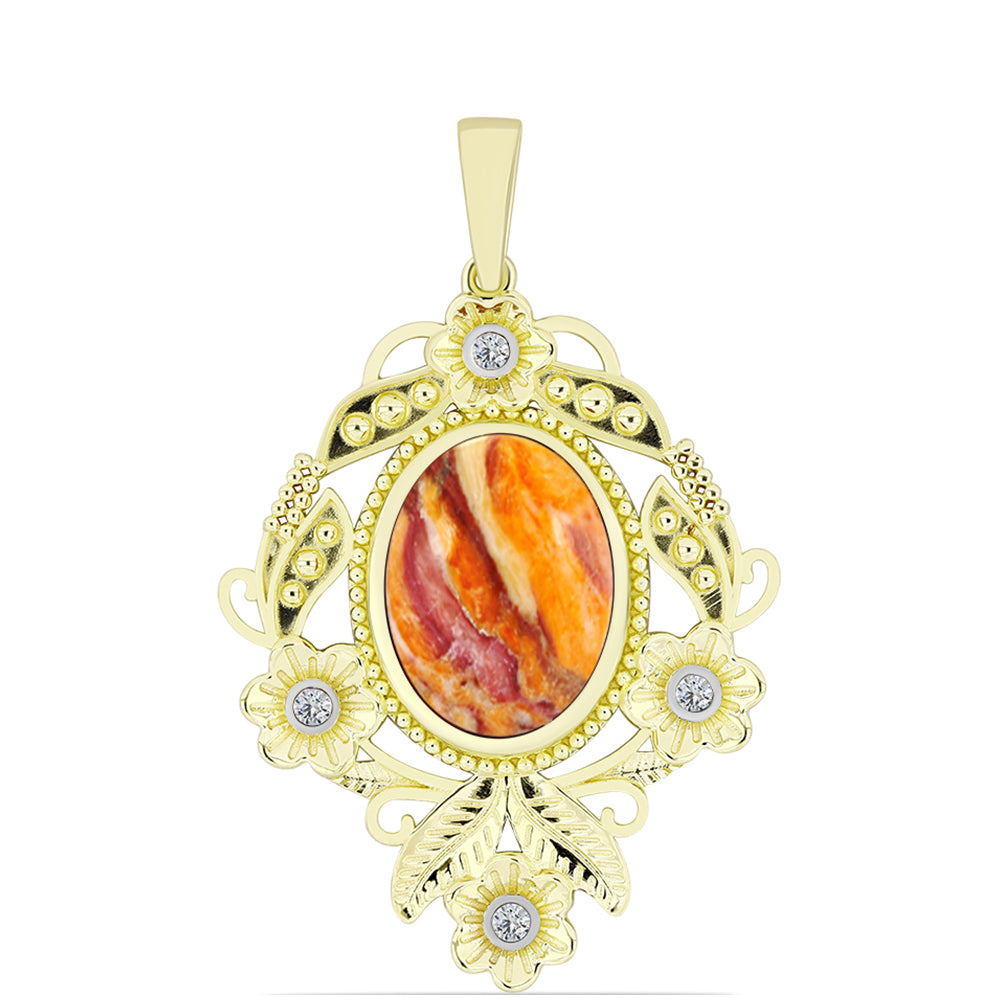 Pandantiv din Argint 925 Placat cu Aur ( 5.66 grame ) cu Jaspul "Lion's Paw" și Topaz Alb 8.39 Carate