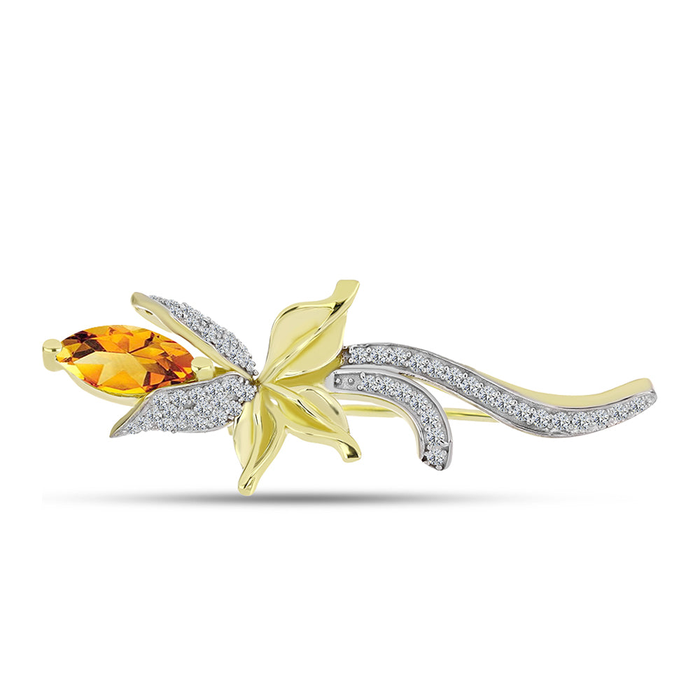 Broşă din Argint 925 Placat cu Aur ( 4.09 grame ) cu Citrin Rio Golden și Topaz Alb 1.37 Carate