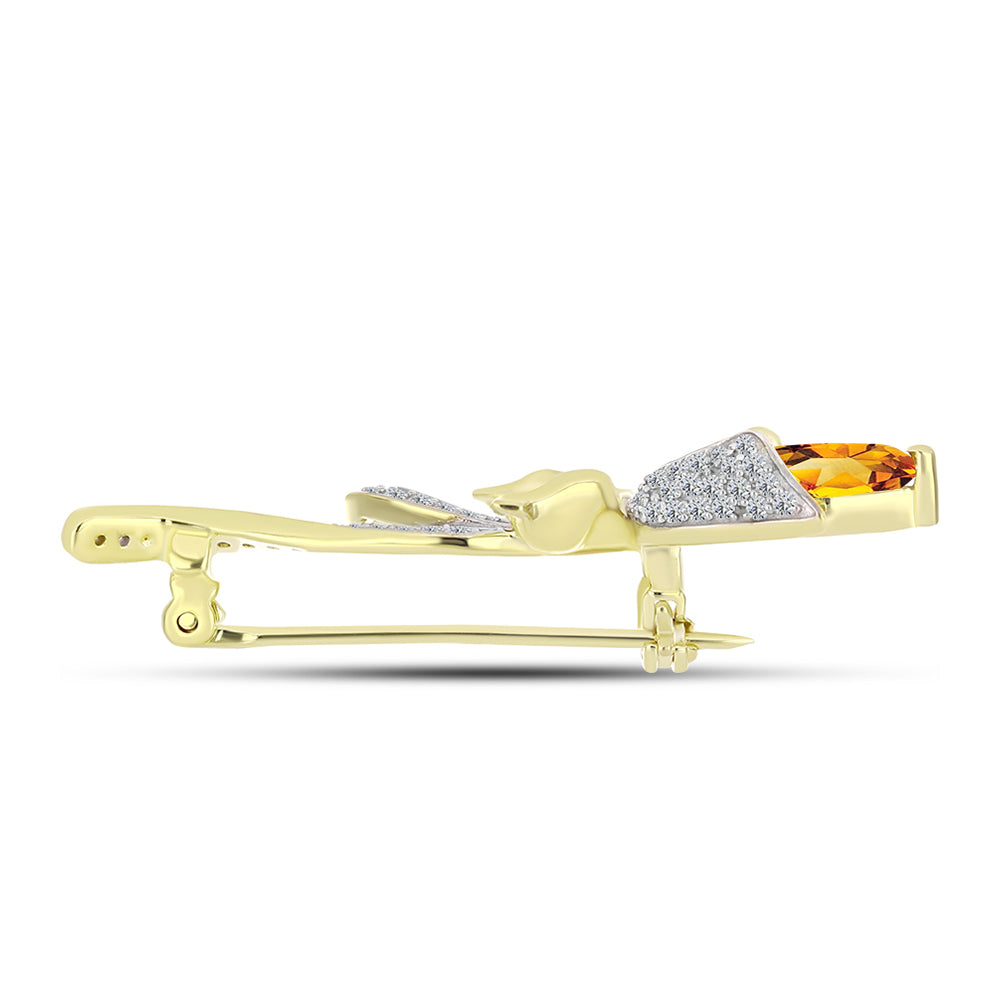 Broşă din Argint 925 Placat cu Aur ( 4.09 grame ) cu Citrin Rio Golden și Topaz Alb 1.37 Carate 2 