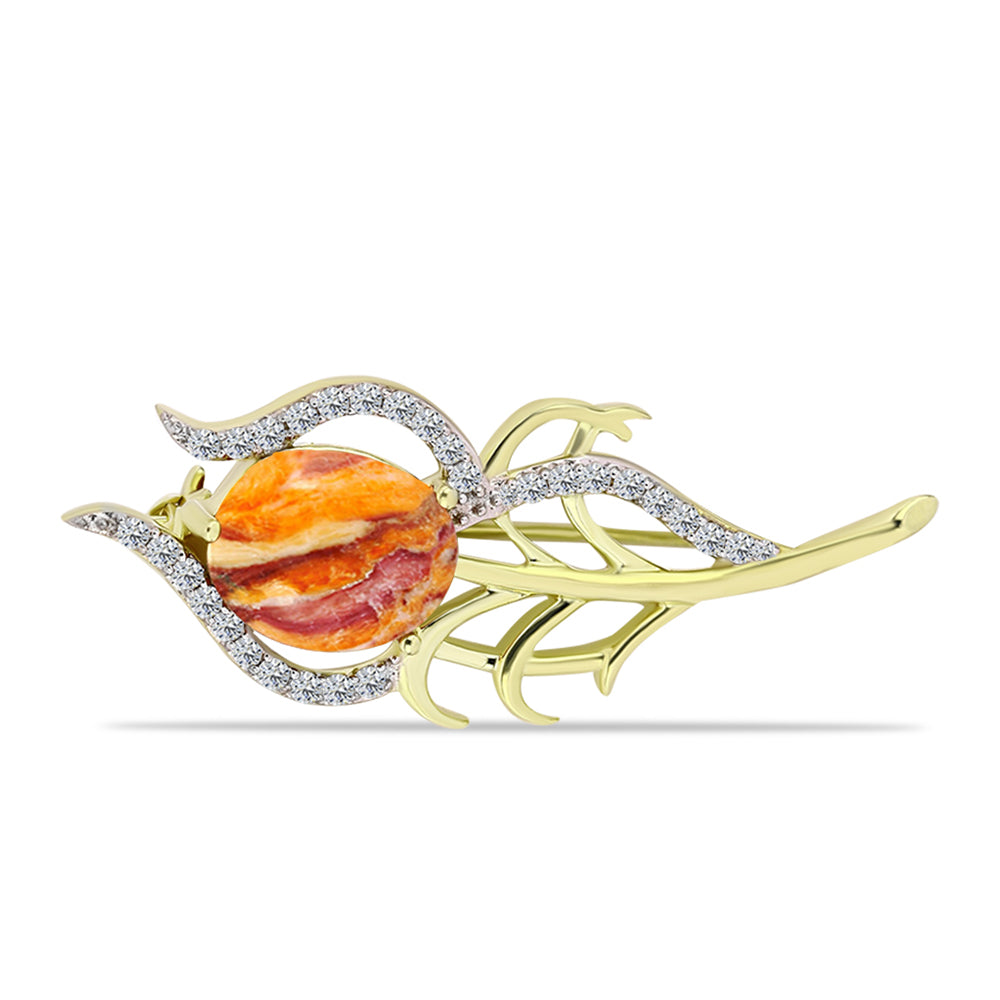 Broşă din Argint 925 Placat cu Aur ( 2.61 grame ) cu Jaspul "Lion's Paw" și Topaz Alb 2.33 Carate 1 