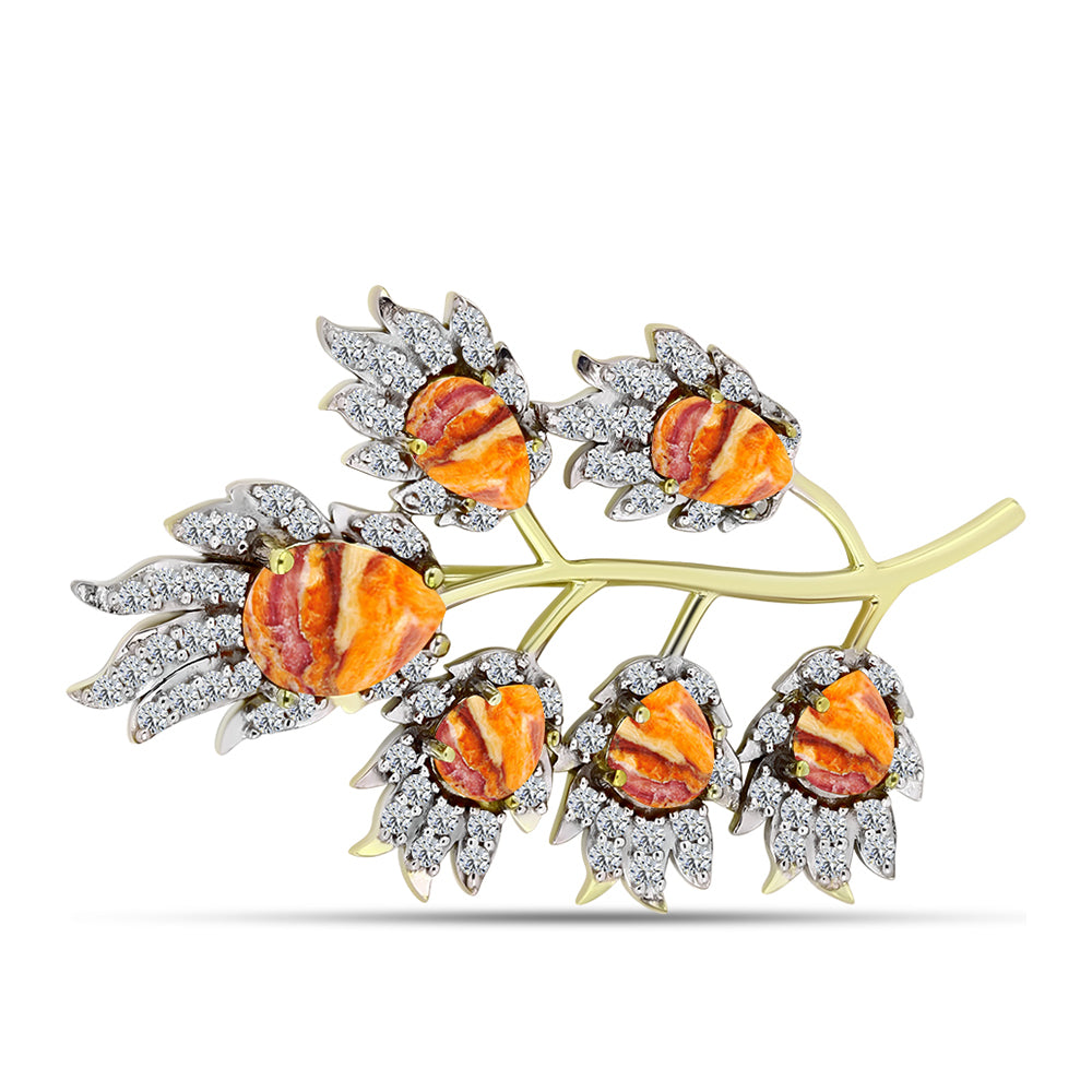 Broşă din Argint 925 Placat cu Aur ( 4.39 grame ) cu Jaspul "Lion's Paw" și Topaz Alb 3.71 Carate