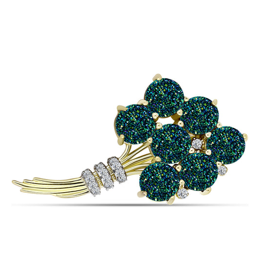Broşă din Argint 925 Placat cu Aur ( 4.28 grame ) cu Drusy Verde și Topaz Alb 6.76 Carate