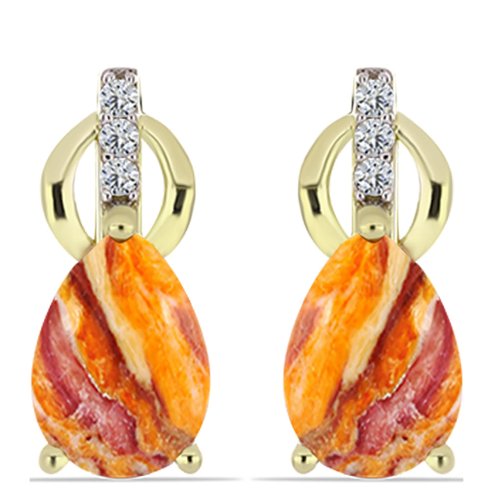 Cercei din Argint 925 Placat cu Aur ( 3.63 grame ) cu Jaspul "Lion's Paw" și Topaz Alb 4.04 Carate 1 