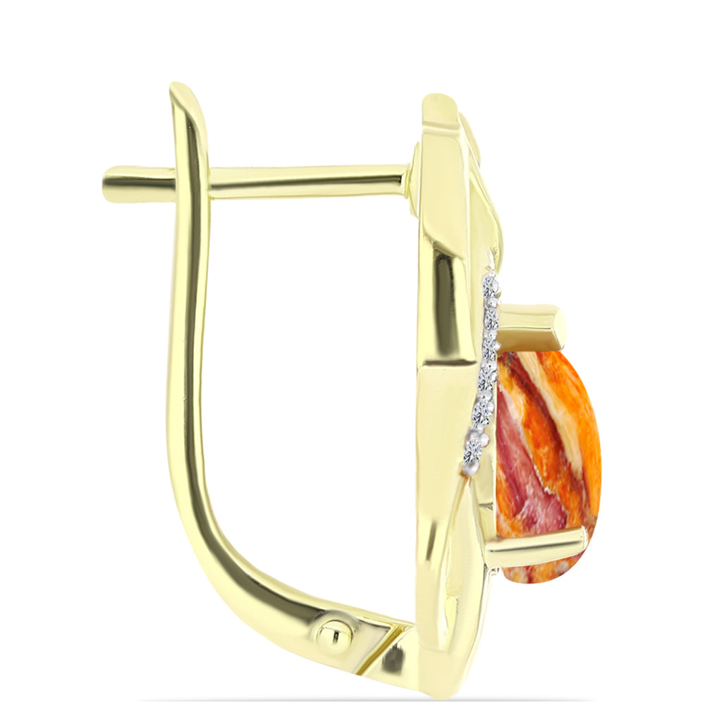 Cercei din Argint 925 Placat cu Aur ( 5.44 grame ) cu Jaspul "Lion's Paw" și Topaz Alb 2.45 Carate 2 