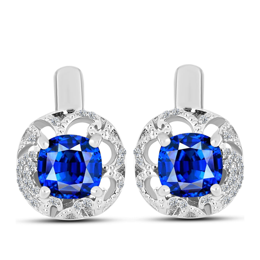 Cercei din Argint 925 ( 4.52 grame ) cu Safir Albastru Australian și Topaz Alb 2.92 Carate 1 
