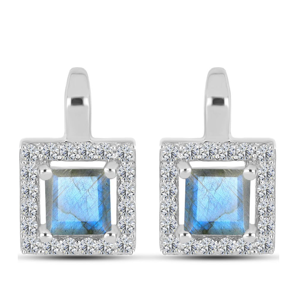 Cercei din Argint 925 ( 3.62 grame ) cu Labradorit și Topaz Alb 1.74 Carate
