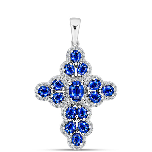 Cruce Pandantiv din Argint 925 ( 3.47 grame ) cu Safir Albastru Australian și Topaz Alb 4.79 Carate