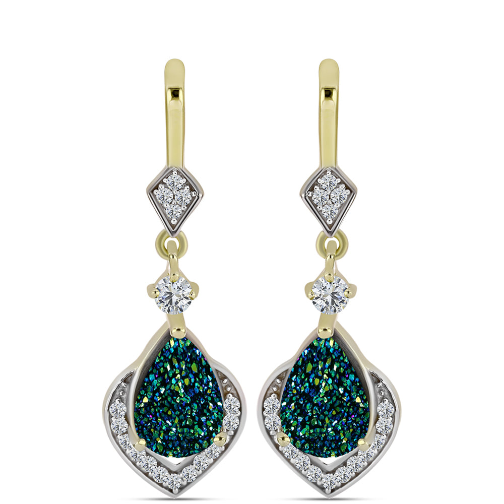 Cercei din Argint 925 Placat cu Aur ( 4.28 grame ) cu Drusy Verde și Topaz Alb 4.93 Carate
