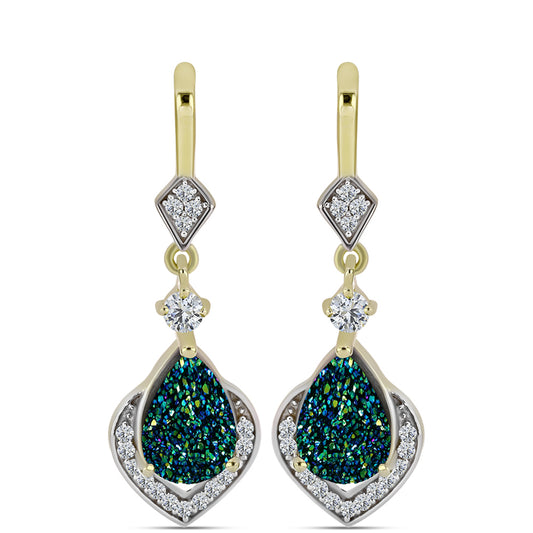 Cercei din Argint 925 Placat cu Aur ( 4.28 grame ) cu Drusy Verde și Topaz Alb 4.93 Carate