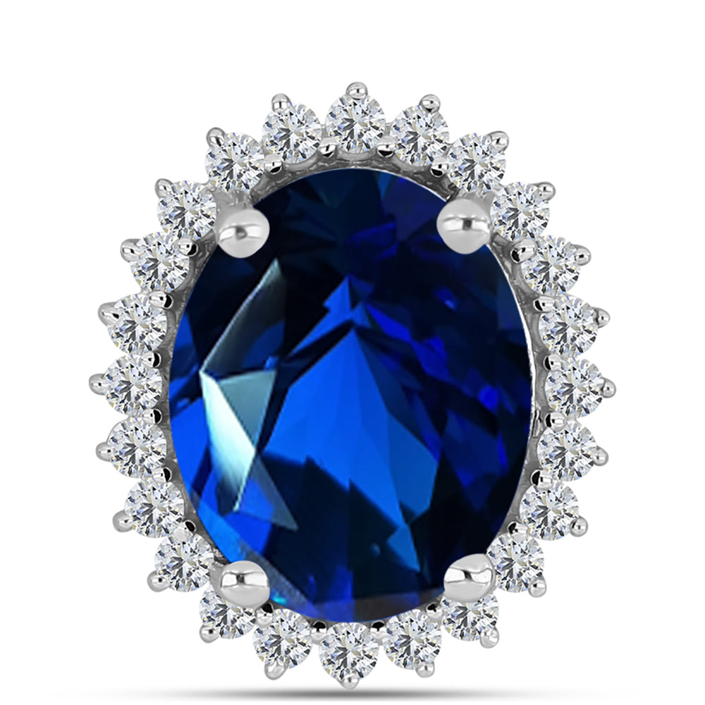 Pandantiv din Argint 925 ( 0.9 grame ) cu Safir Sintetic și Zircon Alb 2.12 Carate 1 