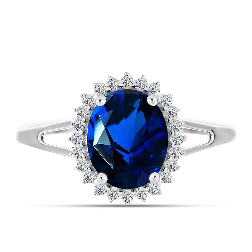Inel din Argint 925 ( 2.07 grame ) cu Safir Sintetic și Zircon Alb 2.02 Carate 1 