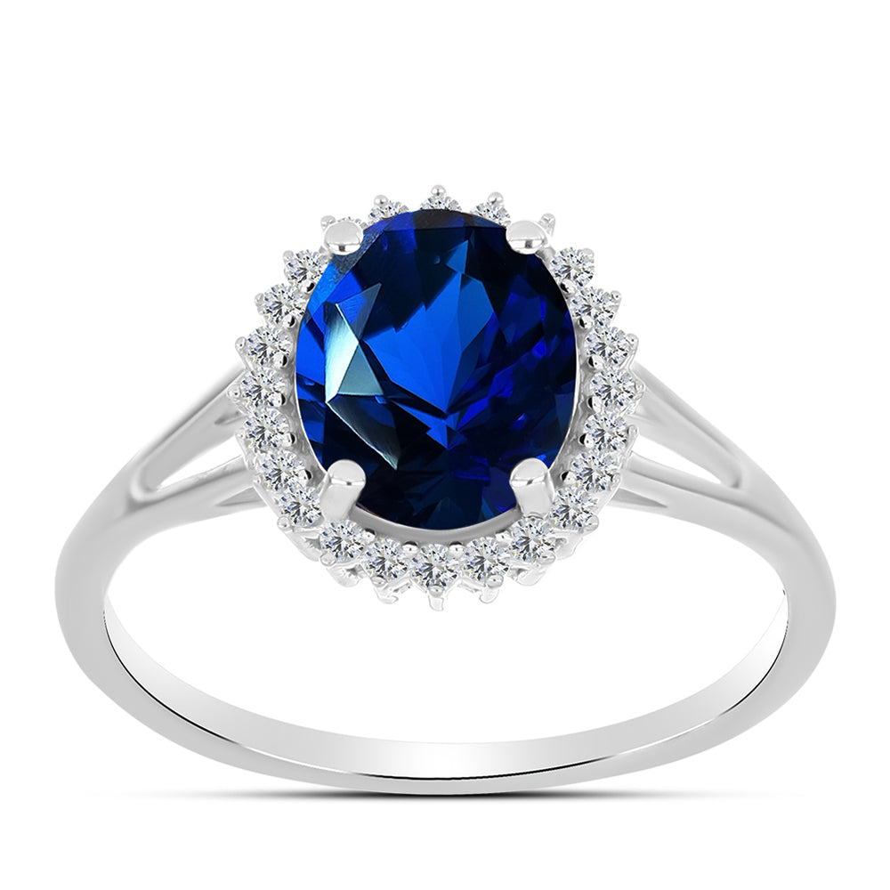 Inel din Argint 925 ( 2.07 grame ) cu Safir Sintetic și Zircon Alb 2.02 Carate