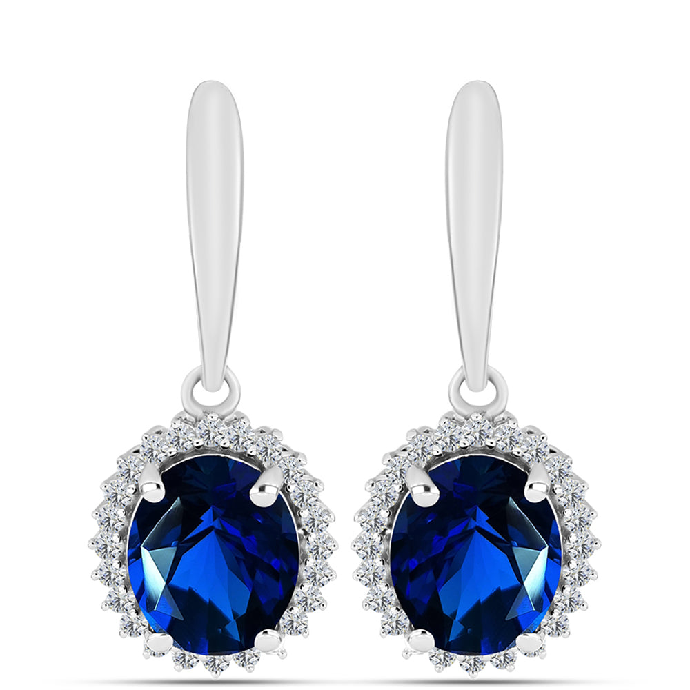 Cercei din Argint 925 ( 3.57 grame ) cu Safir Sintetic și Zircon Alb 4.2 Carate