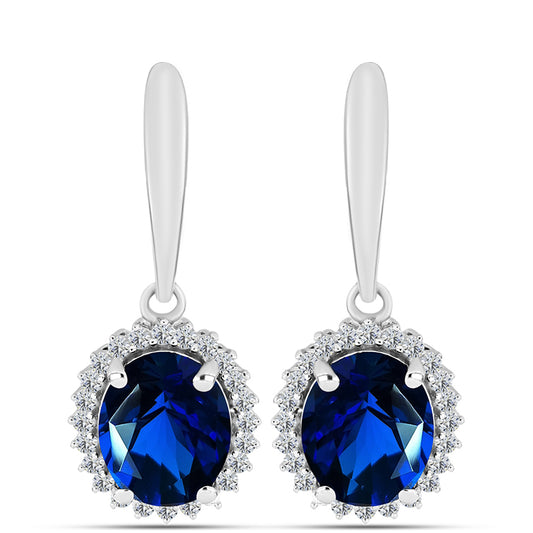 Cercei din Argint 925 ( 3.57 grame ) cu Safir Sintetic și Zircon Alb 4.2 Carate