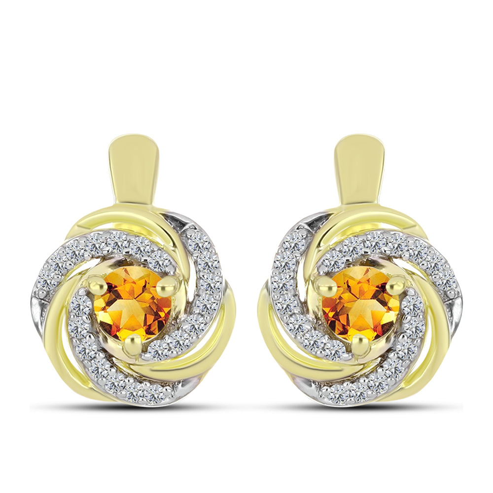 Cercei din Argint 925 Placat cu Aur ( 4.06 grame ) cu Citrin Rio Golden și Topaz Alb 0.77 Carate 1 