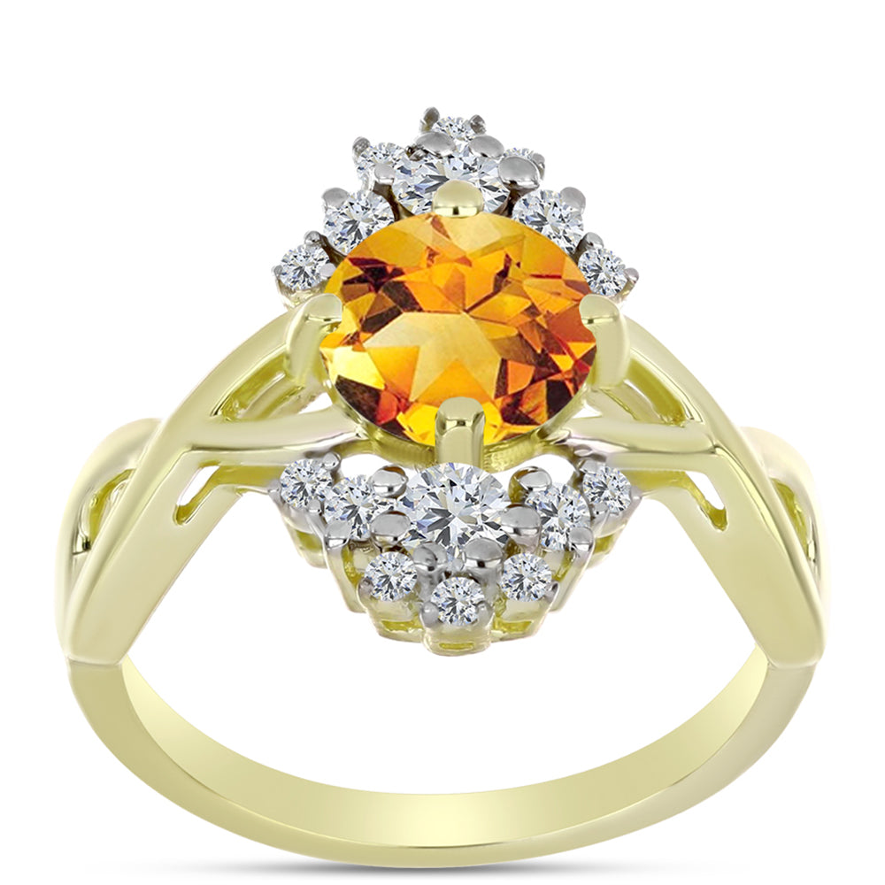 Inel din Argint 925 Placat cu Aur ( 3.33 grame ) cu Citrin Rio Golden și Topaz Alb 1.69 Carate 3 