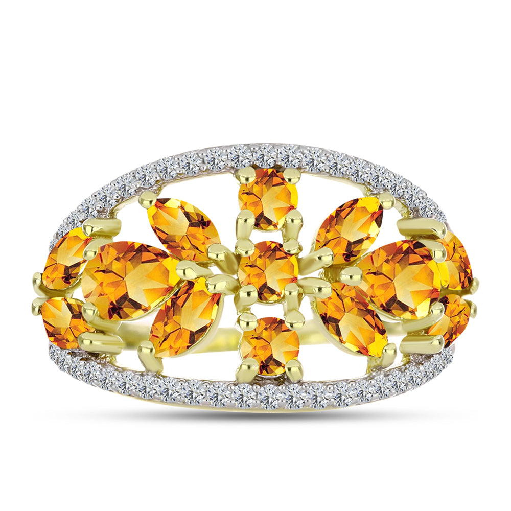 Inel din Argint 925 Placat cu Aur ( 3.63 grame ) cu Citrin Rio Golden și Topaz Alb 2.54 Carate 1 