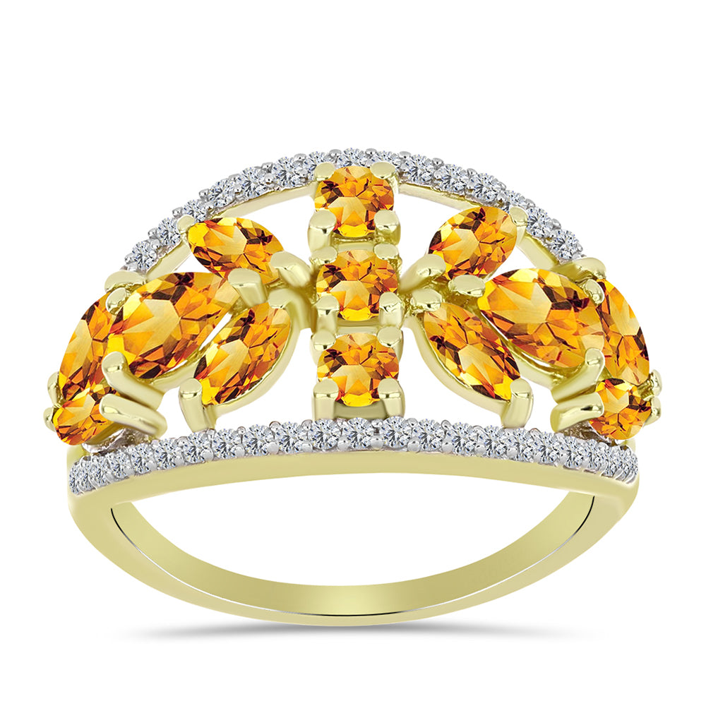 Inel din Argint 925 Placat cu Aur ( 3.63 grame ) cu Citrin Rio Golden și Topaz Alb 2.54 Carate