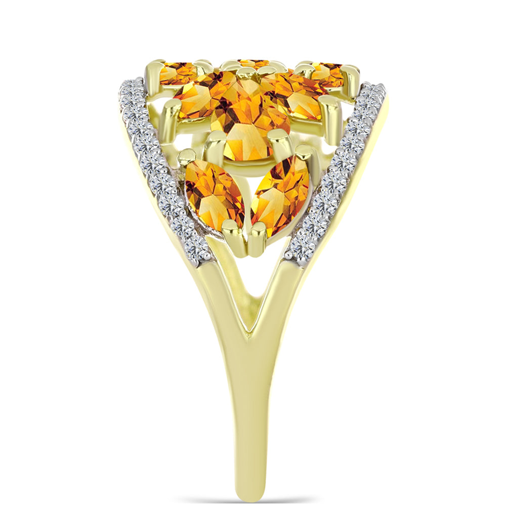 Inel din Argint 925 Placat cu Aur ( 3.63 grame ) cu Citrin Rio Golden și Topaz Alb 2.54 Carate