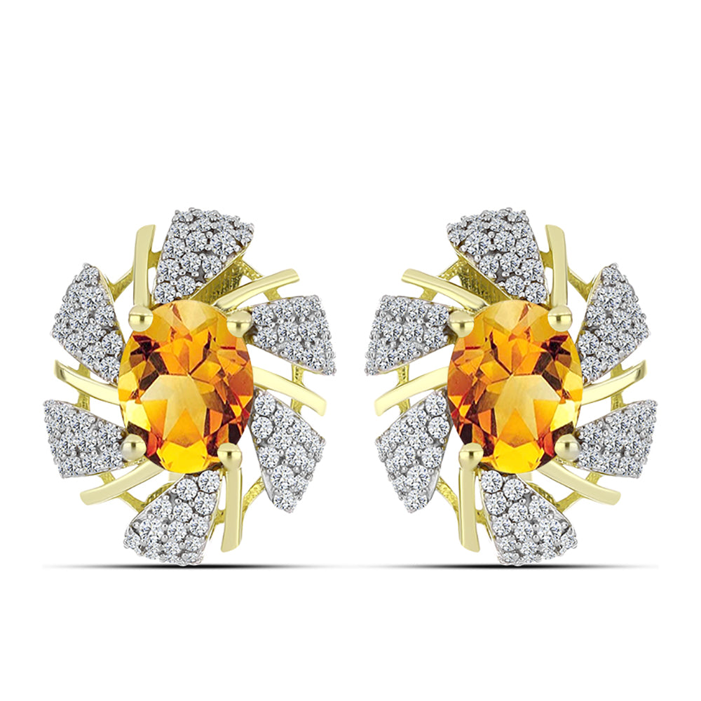 Cercei din Argint 925 Placat cu Aur ( 5.91 grame ) cu Citrin Rio Golden și Topaz Alb 4.68 Carate