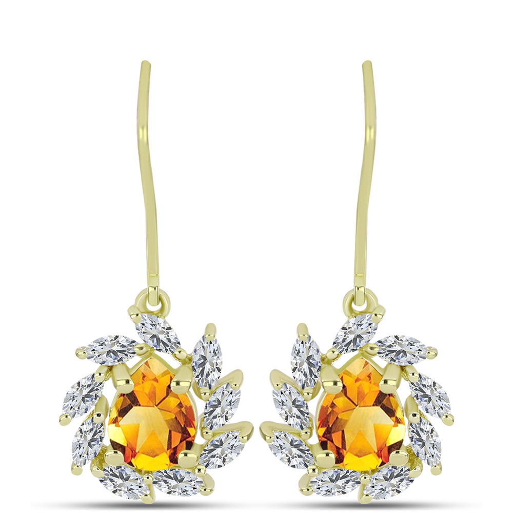 Cercei din Argint 925 Placat cu Aur ( 2.75 grame ) cu Citrin Rio Golden și Topaz Alb 3.25 Carate