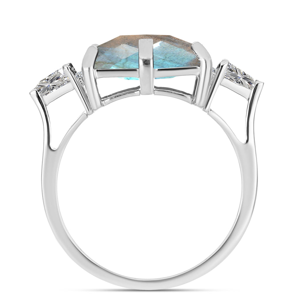 Inel din Argint 925 ( 2.87 grame ) cu Labradorit și Topaz Alb 4.37 Carate 2 
