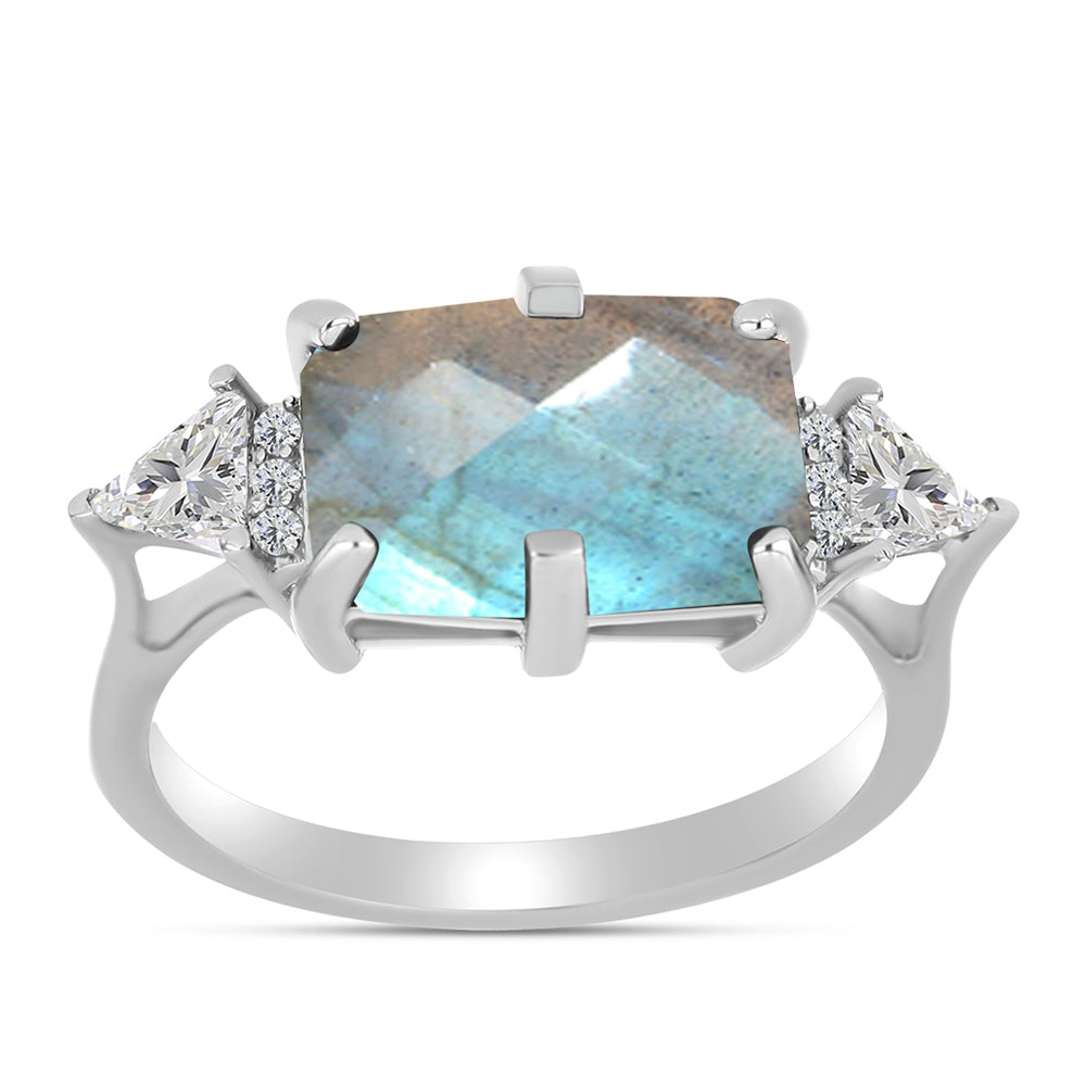Inel din Argint 925 ( 2.87 grame ) cu Labradorit și Topaz Alb 4.37 Carate 3 