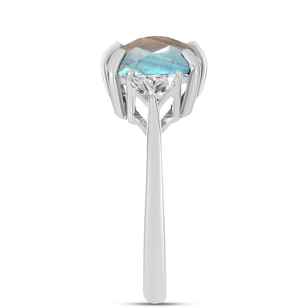 Inel din Argint 925 ( 2.87 grame ) cu Labradorit și Topaz Alb 4.37 Carate 4 
