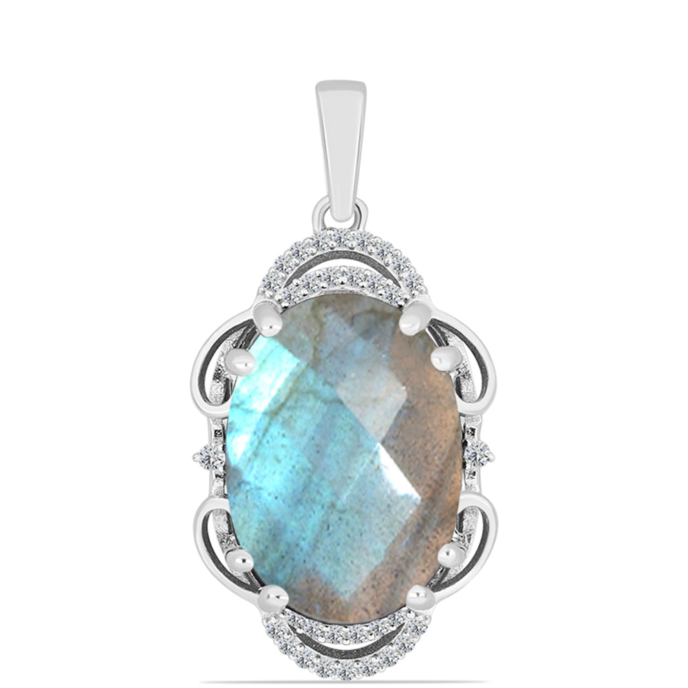 Pandantiv din Argint 925 ( 2.53 grame ) cu Labradorit și Topaz Alb 10.22 Carate