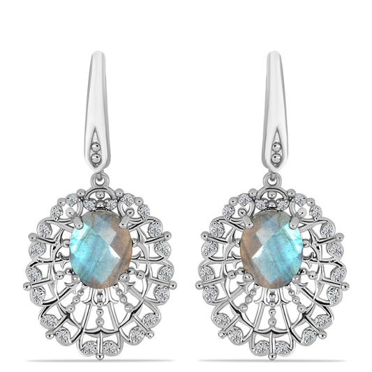 Cercei din Argint 925 ( 7.12 grame ) cu Labradorit și Topaz Alb 5.04 Carate