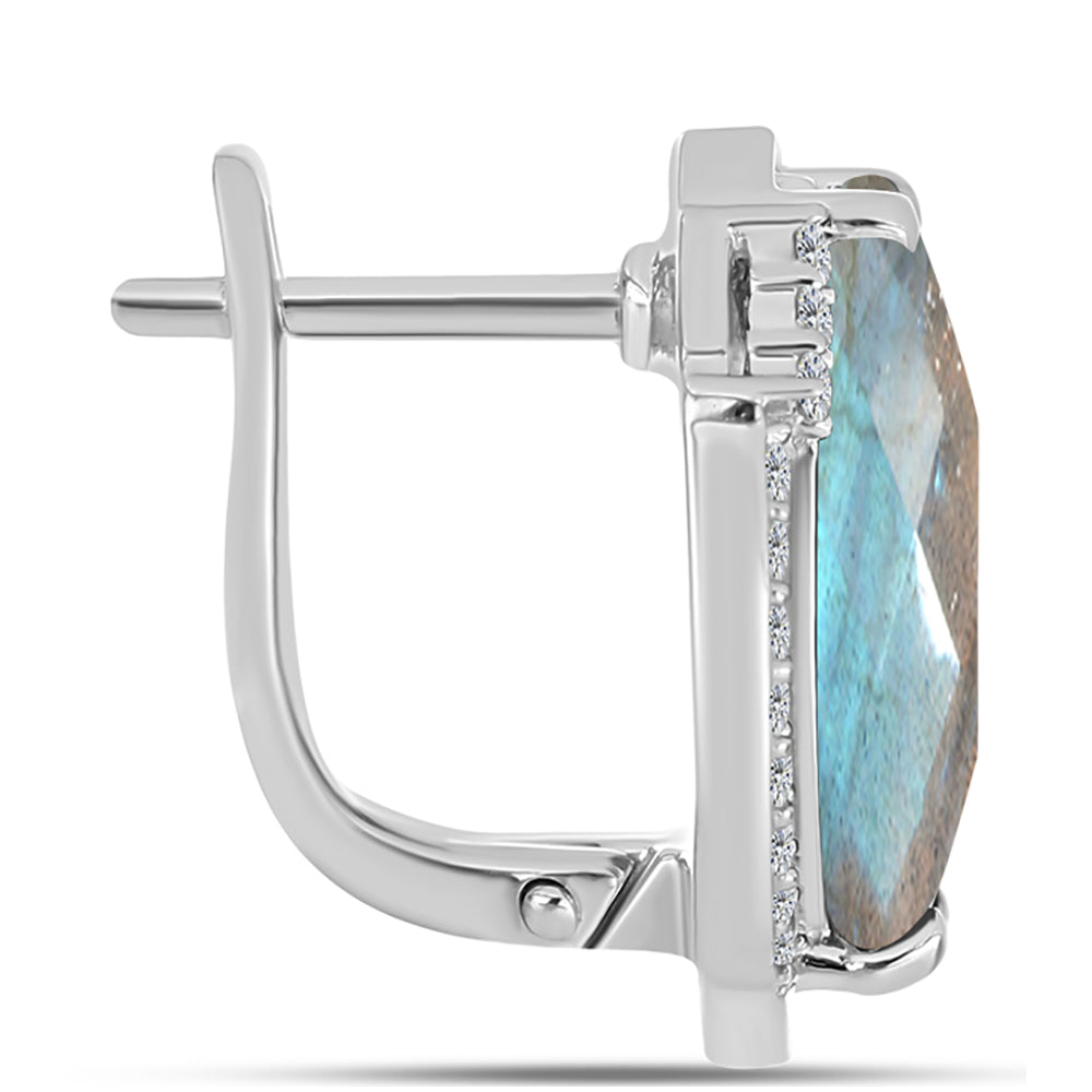 Cercei din Argint 925 ( 4.42 grame ) cu Labradorit și Topaz Alb 7.05 Carate