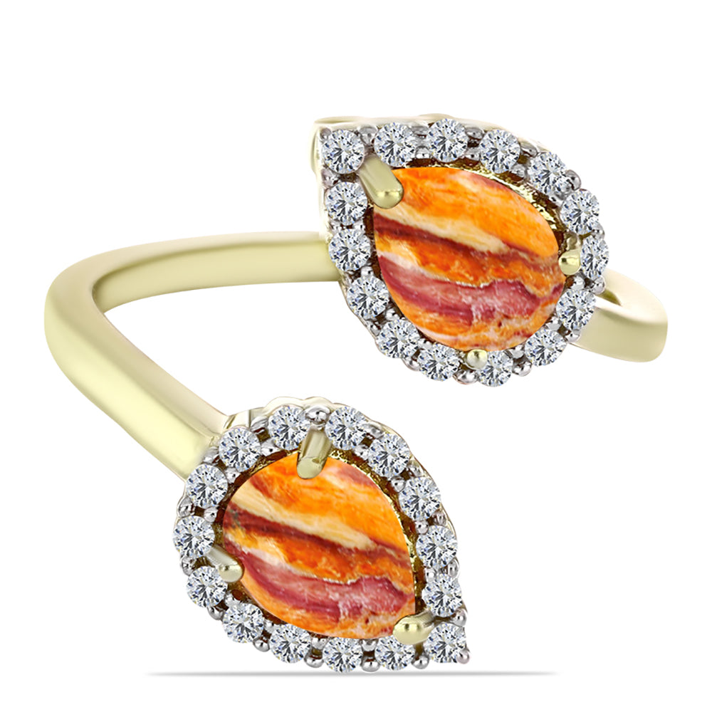 Inel din Argint 925 Placat cu Aur ( 3.82 grame ) cu Jaspul "Lion's Paw" și Topaz Alb 2.83 Carate 1 