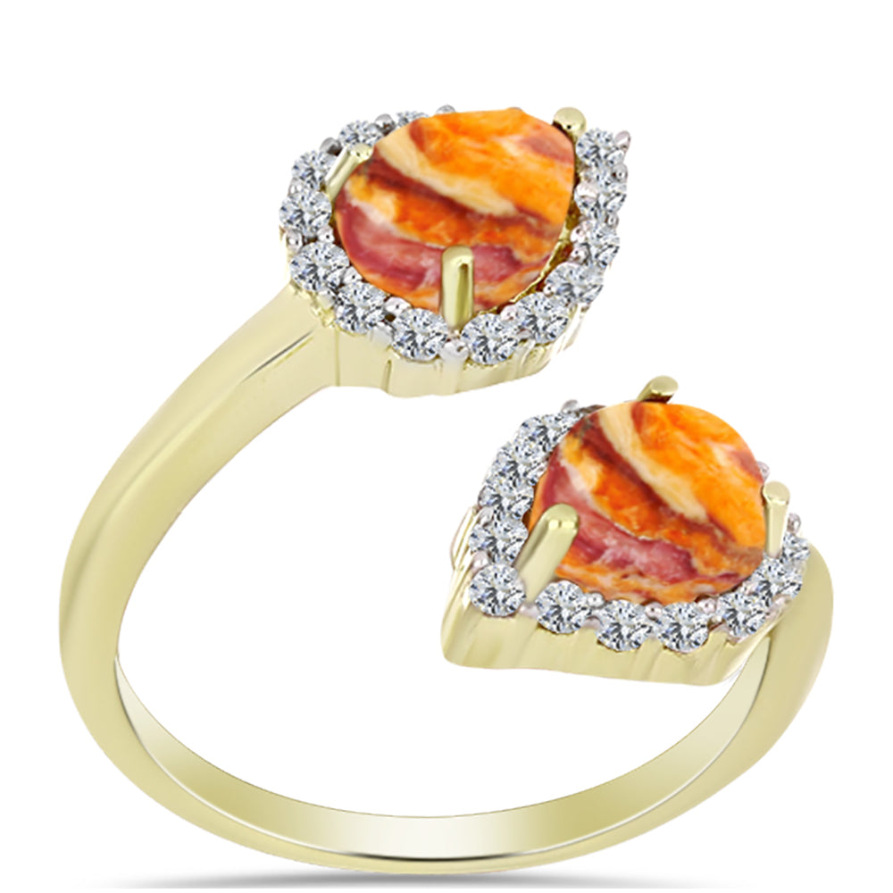 Inel din Argint 925 Placat cu Aur ( 3.82 grame ) cu Jaspul "Lion's Paw" și Topaz Alb 2.83 Carate