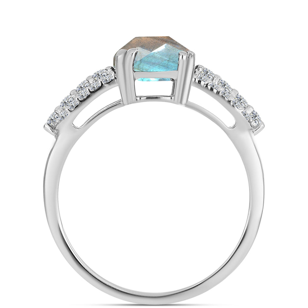 Inel din Argint 925 ( 2.77 grame ) cu Labradorit și Topaz Alb 3.23 Carate