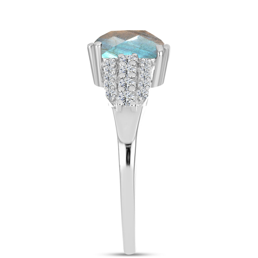 Inel din Argint 925 ( 2.77 grame ) cu Labradorit și Topaz Alb 3.23 Carate