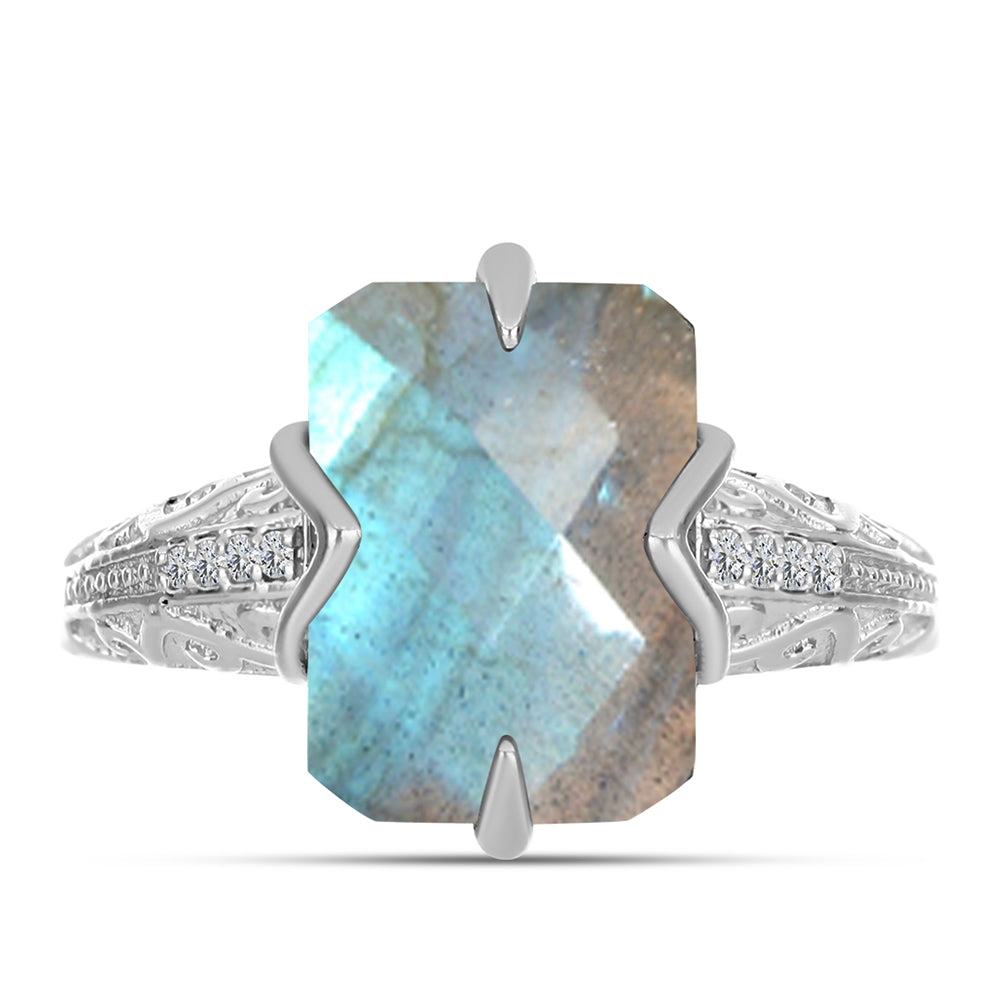 Inel din Argint 925 ( 4.13 grame ) cu Labradorit și Topaz Alb 6.32 Carate 1 