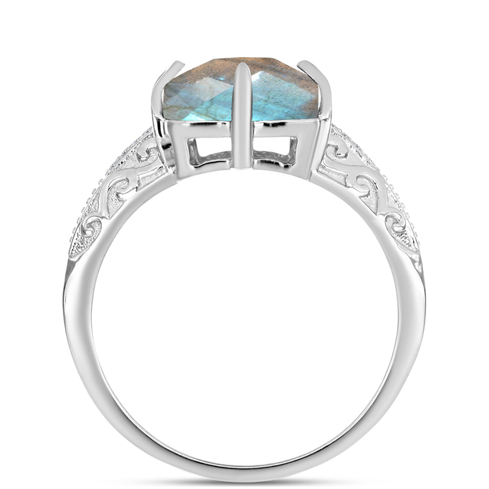 Inel din Argint 925 ( 4.13 grame ) cu Labradorit și Topaz Alb 6.32 Carate 2 