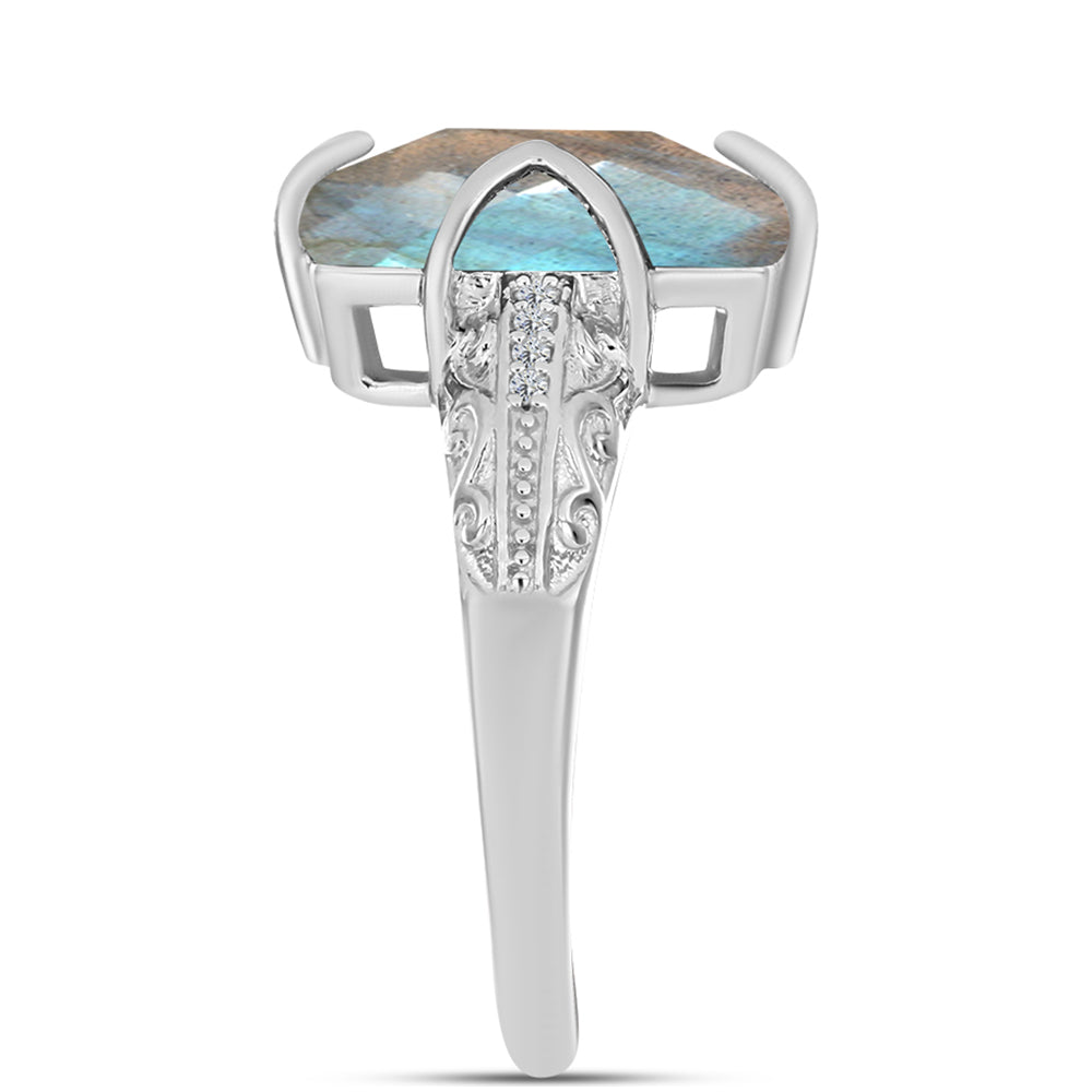Inel din Argint 925 ( 4.13 grame ) cu Labradorit și Topaz Alb 6.32 Carate 4 