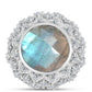 Inel din Argint 925 ( 6.8 grame ) cu Labradorit și Topaz Alb 6.74 Carate