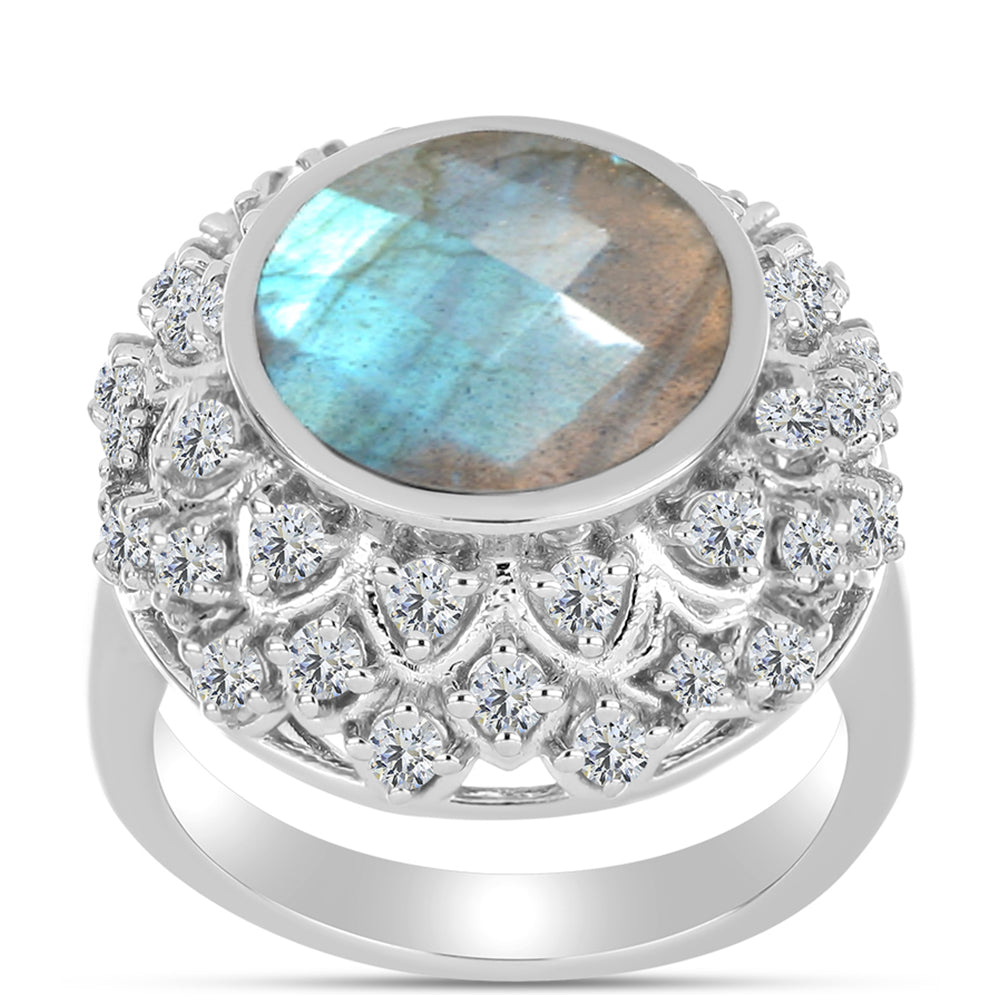 Inel din Argint 925 ( 6.8 grame ) cu Labradorit și Topaz Alb 6.74 Carate 3 