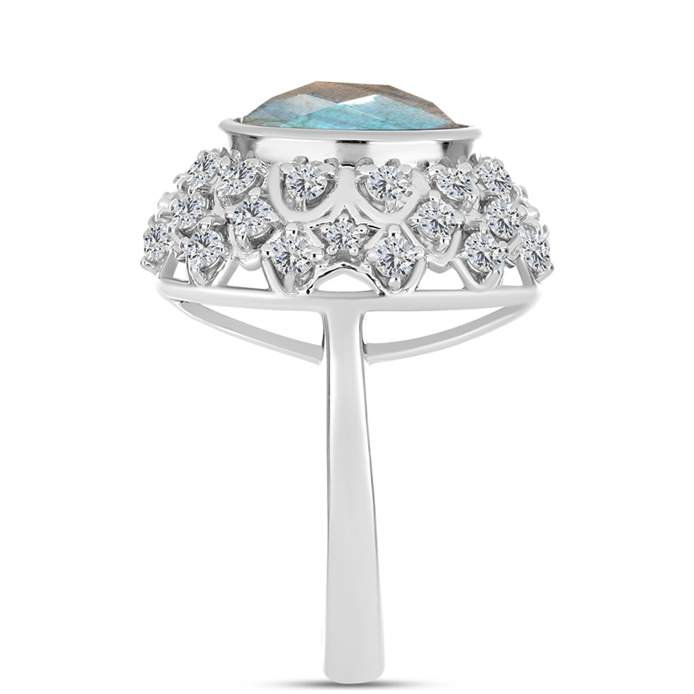 Inel din Argint 925 ( 6.8 grame ) cu Labradorit și Topaz Alb 6.74 Carate 4 