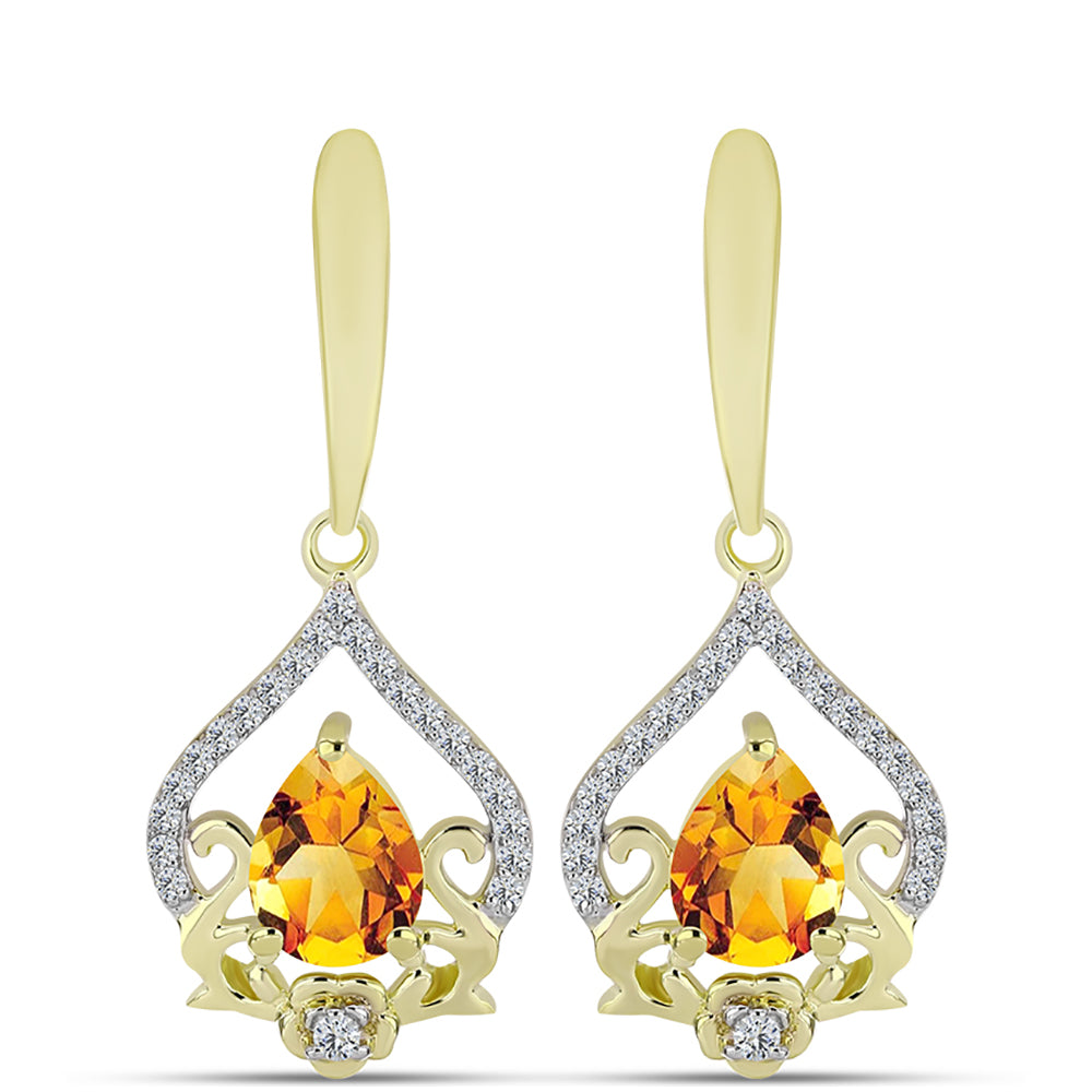 Cercei din Argint 925 Placat cu Aur ( 3.8 grame ) cu Citrin Rio Golden și Topaz Alb 1.98 Carate