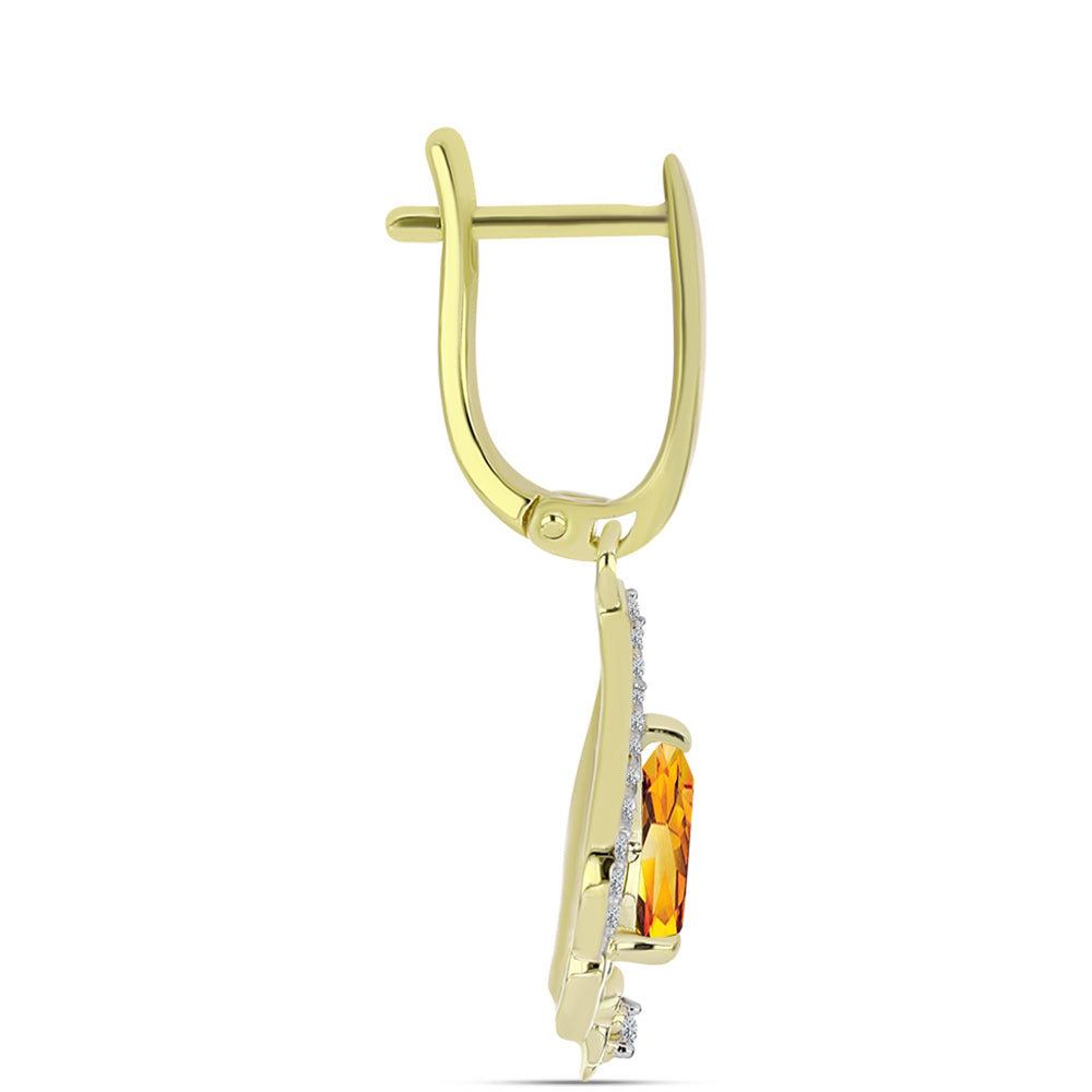 Cercei din Argint 925 Placat cu Aur ( 3.8 grame ) cu Citrin Rio Golden și Topaz Alb 1.98 Carate 2 